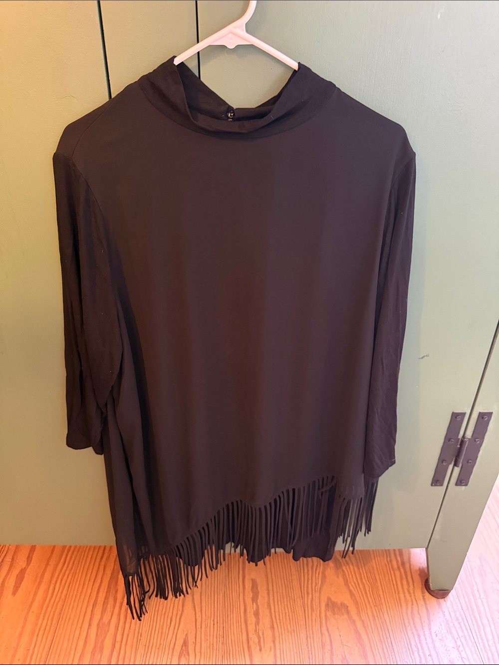 Chico's Black Fringe-Hem Tunic Top